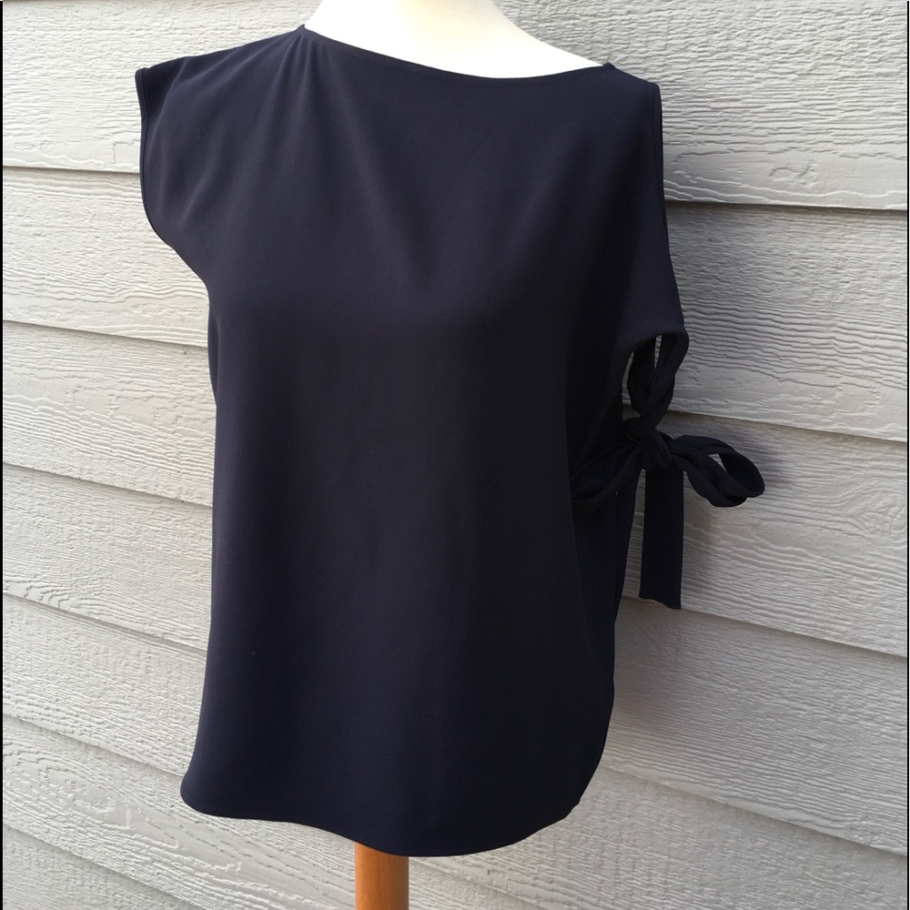 Helmut Lang black asymmetrical draped top